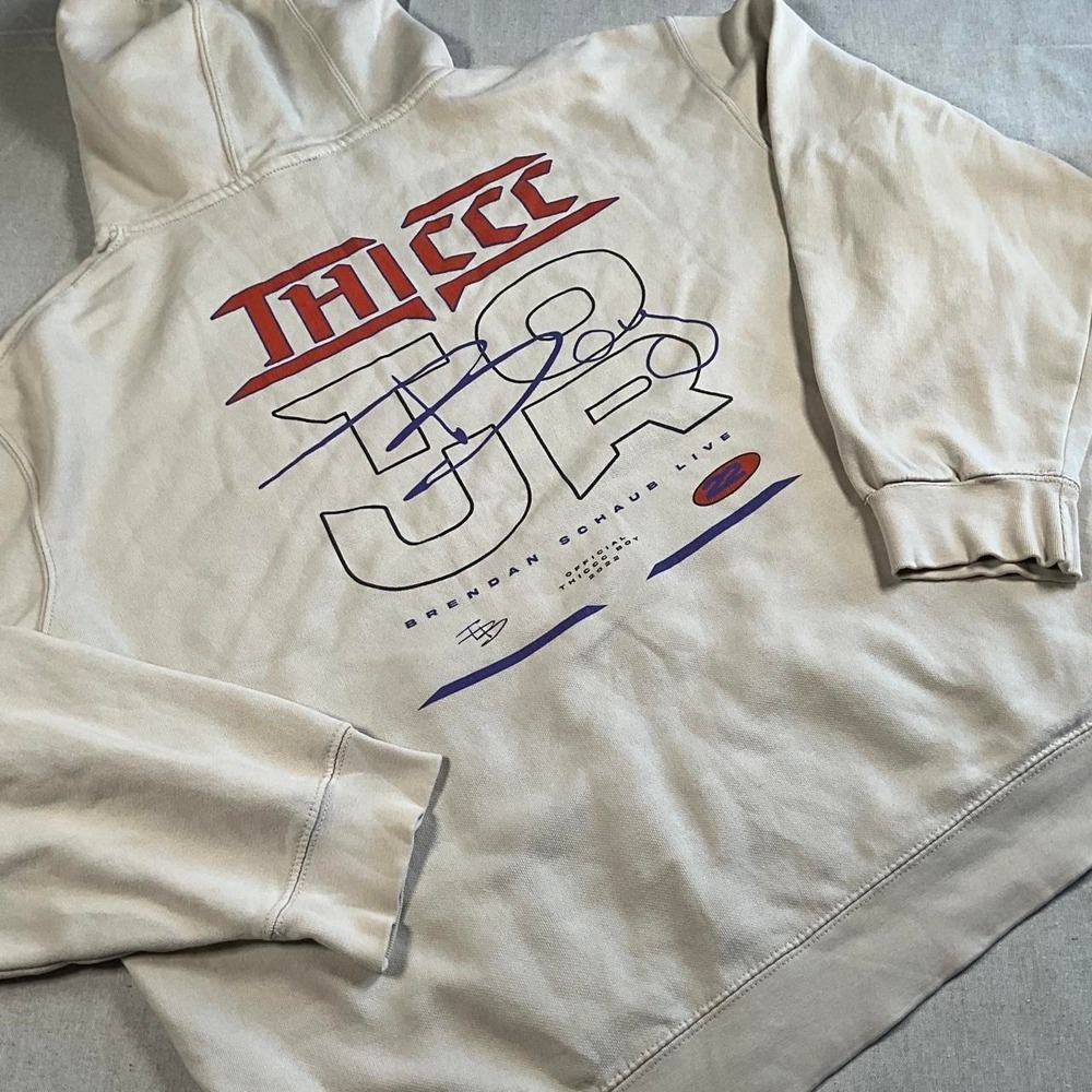 MMA UFC Brendon Schuab Live Thiccc Boy Tour Cream Hooded Sweatshirt (XLarge)